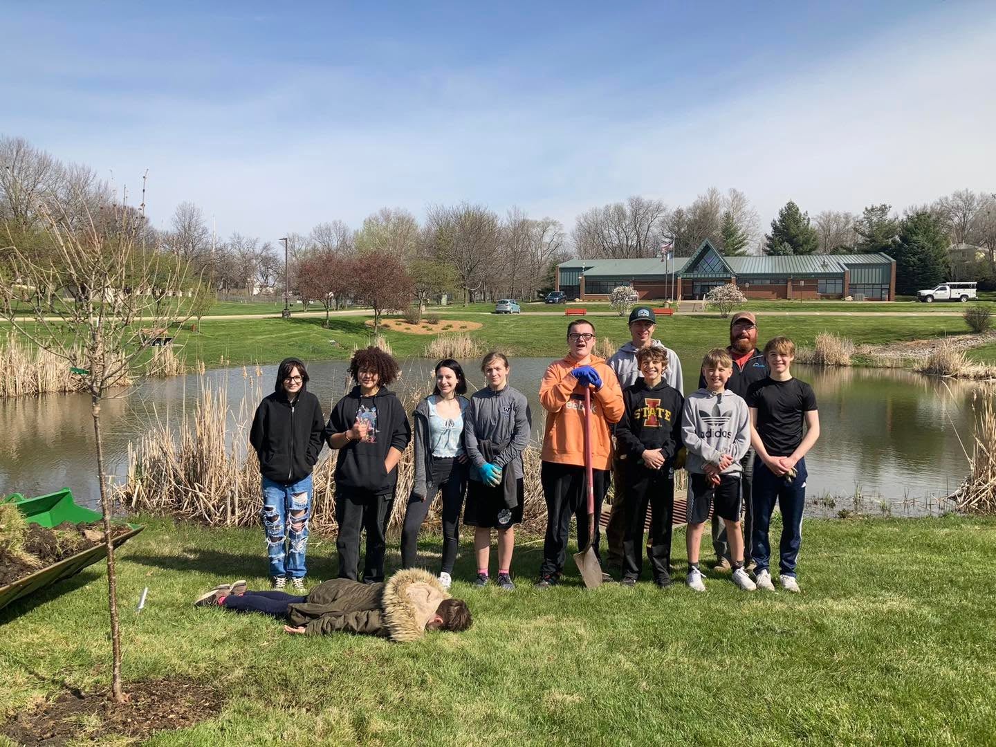 Main Street School middle school students learning together outdoors